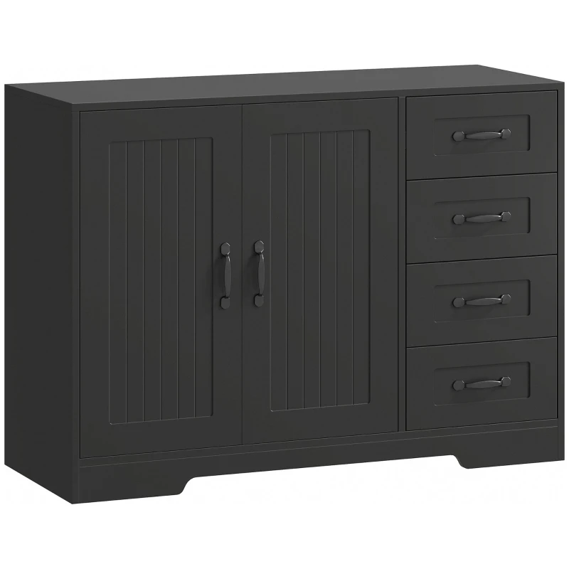 HOMCOM Sideboard, Commode, style moderne, 4 tiroirs, 1 armoire, 105 x 40 x 76 cm, Noir