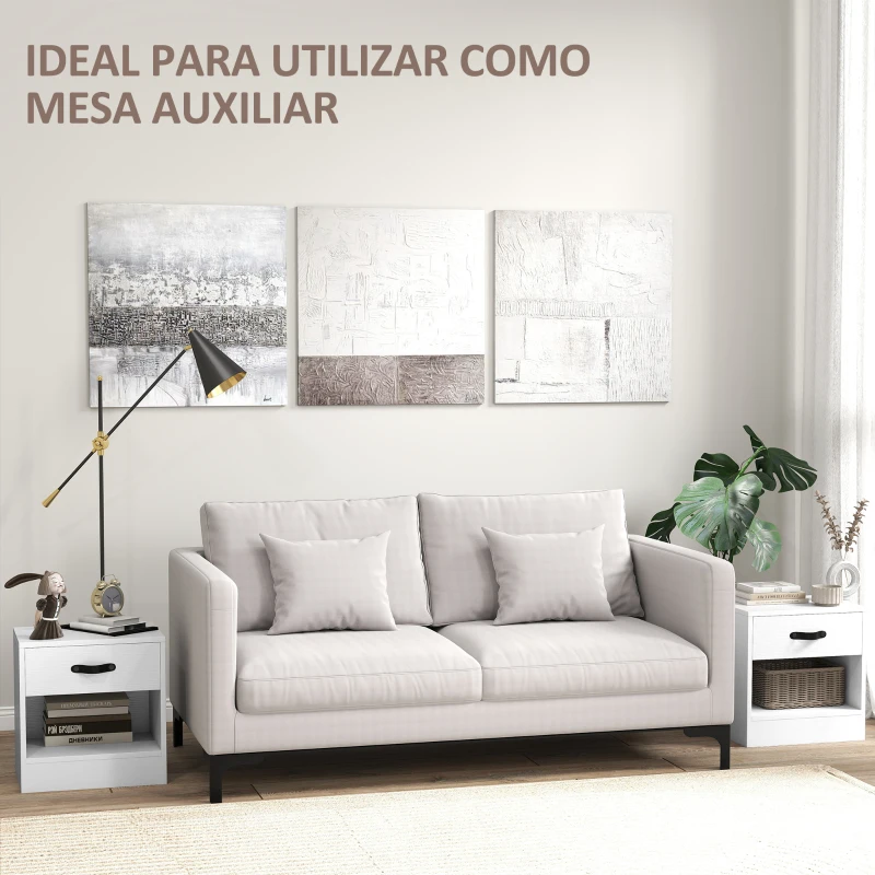 HOMCOM Conjunto de 2 Mesas de Cabeceira para Dormitório Estreitas com Gaveta e Compartimento Aberto 39x28x41 cm Branco