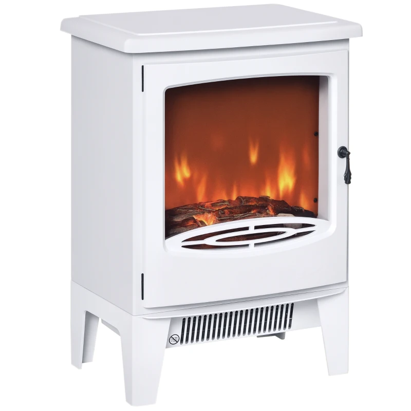 HOMCOM LED Elektrokamin Standkamin Kaminofen mit Flammeneffekt 900/1800W Metall ABS-Kunststoff Glas Weiß 39 x 26 x 54,8 cm