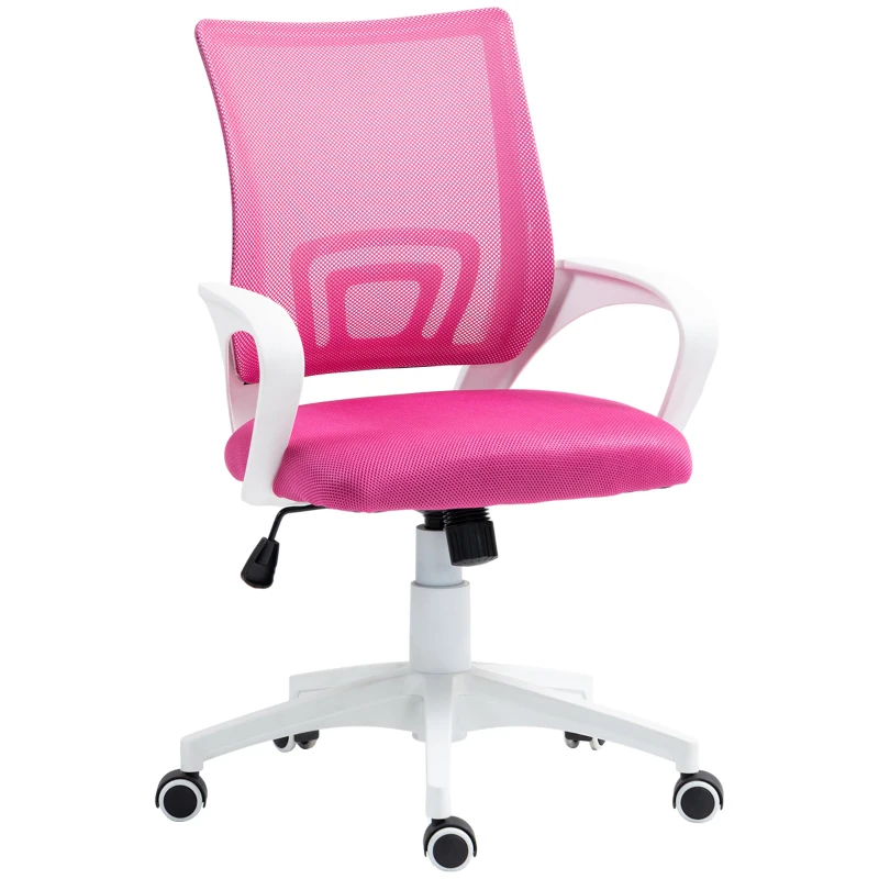 HOMCOM Silla de Escritorio de Malla Giratoria con Altura Ajustable Función de Basculante y Reposabrazos Carga 120 kg Rosa