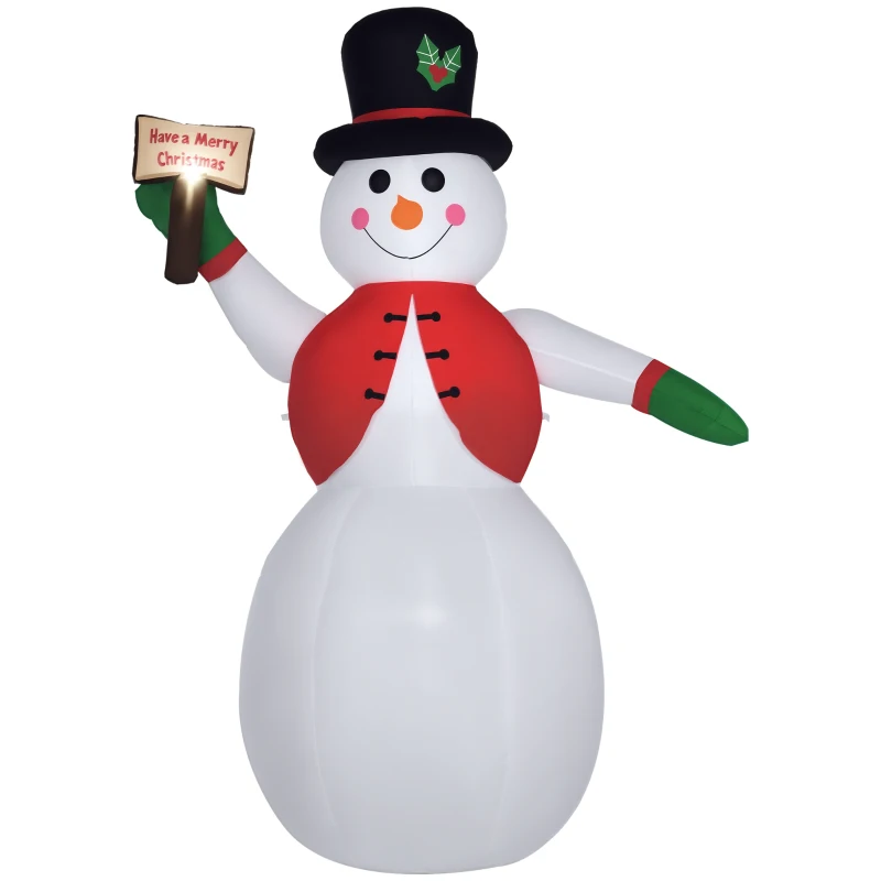 HOMCOM Pupazzo di Neve Gonfiabile Gigante 242cm con Luci a LED, Decorazione Natalizia per Esterno Impermeabile