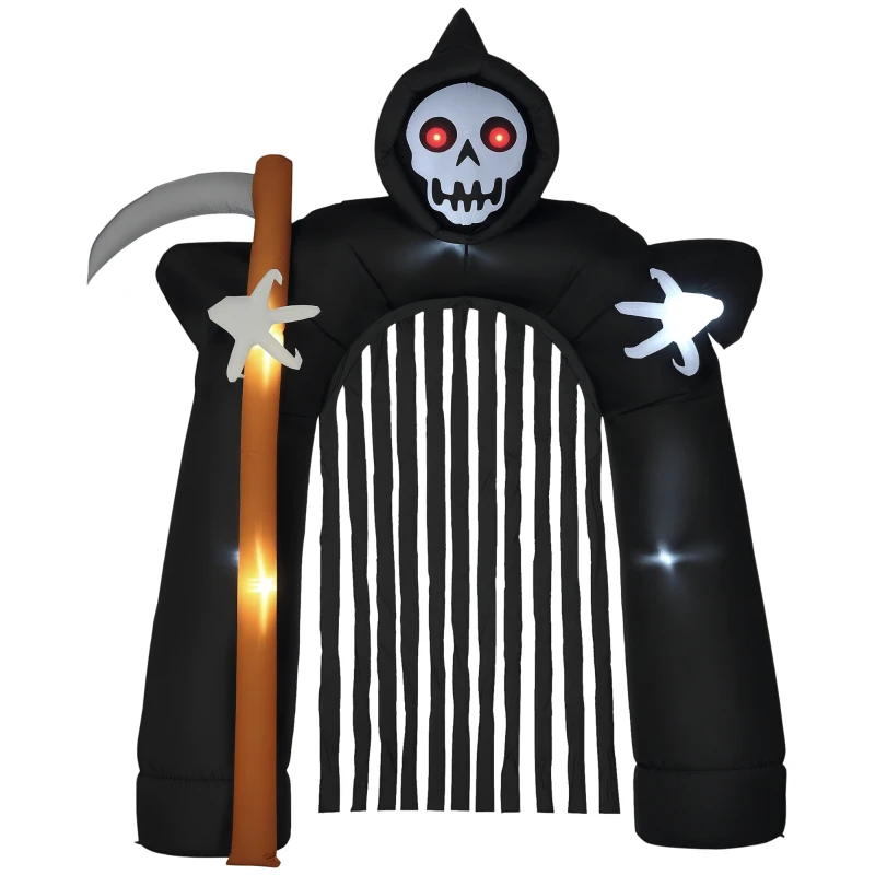 HOMCOM Große Halloween-Gartendekoration Sensenmann-Torbogen selbstaufblasbar LED-Beleuchtung 2,85 m