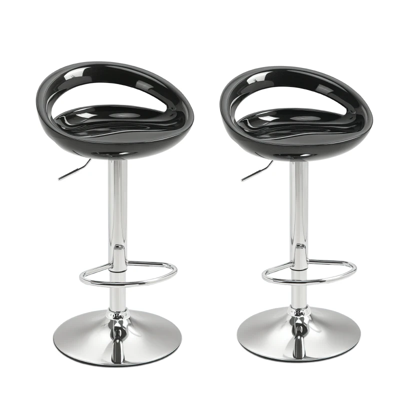 HOMCOM Set 2 Sgabelli da Bar Alti, Sgabelli Girevoli a 360°, con Schienale e Poggiapiedi, Altezza Regolabile, Base in Acciaio, per Sala da Pranzo e Cucina, 46x41x76-96cm, Nero