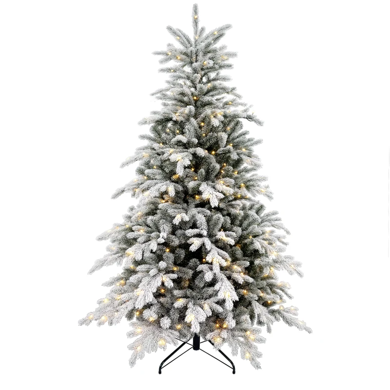 HOMCOM Sapin de Noël artificiel 180 cm arbre de Noël lumineux floqué enneigé avec lumière LED blanc chaud et 1321 pointes
