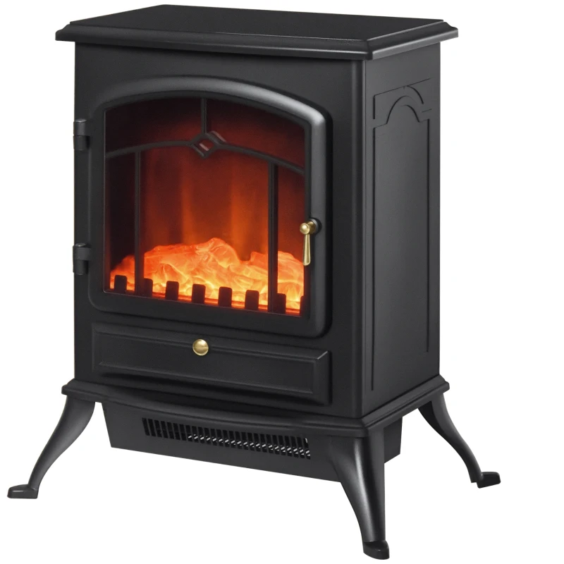HOMCOM Elektrokamin Elektrischer Heizung Elektro Kamin Kaminofen Flammeneffekt 1000/2000W Überhitzungs-Schutz Schwarz 45 x 28 x 54 cm