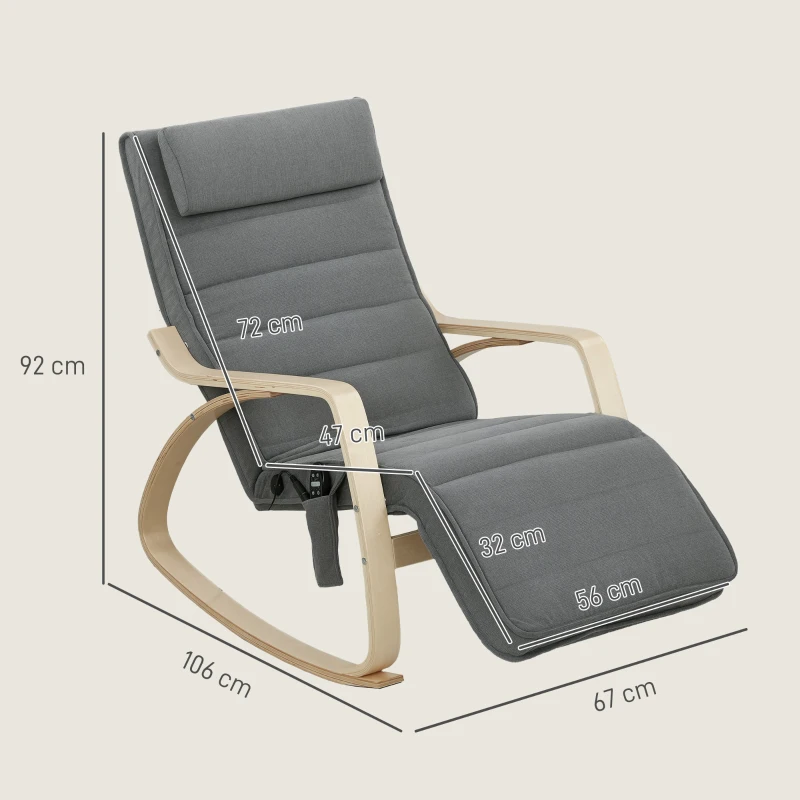 HOMCOM Schaukelstuhl mit Massage-Funktion, Lendenheizung, 3 Modi, Stoffbezug, Grau(m-3)