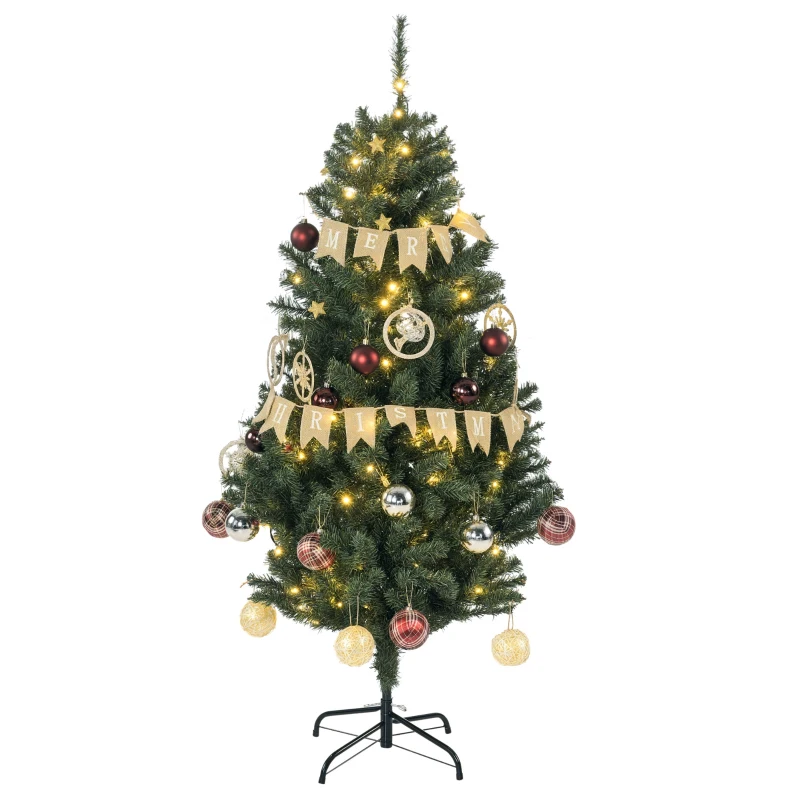 HOMCOM Árbol de Navidad Artificial de 1,5m 472 Ramas con 100 Luces LED y 80 Decoraciones Incluidas Ø91x150 cm Verde