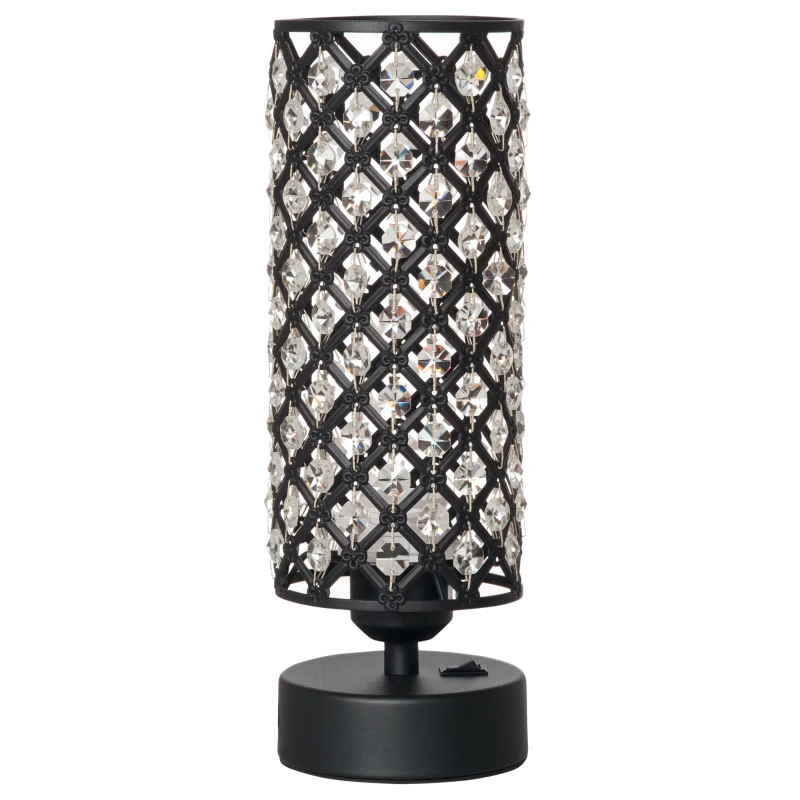 HOMCOM Lampada da Tavolo con Paralume in Cristallo e 2 Porte USB, Luce Regolabile Ф10.8x30cm, Nero