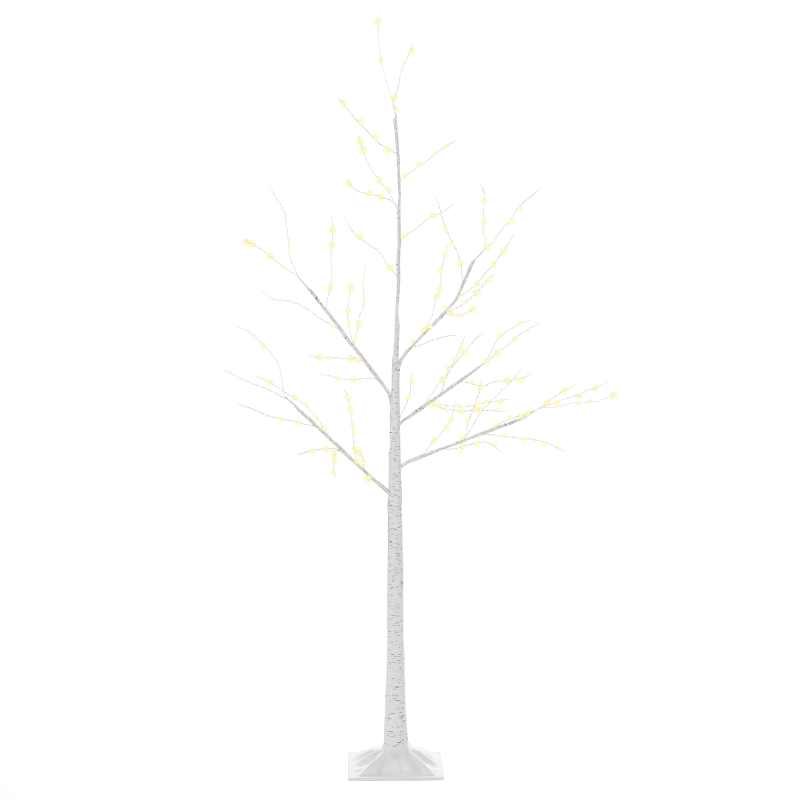 Outsunny Albero di Natale Bianco con Luci LED, Base Quadrata e Cavo di Alimentazione, in Acciaio e PP, 20x20x150
