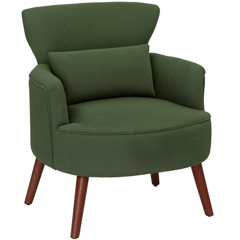 HOMCOM Fotoliu Capitonat cu Pernă și Șezut Gros, Fotoliu din Catifea cu Spătar și Picioare din Lemn, 69x69,5x78 cm, Verde