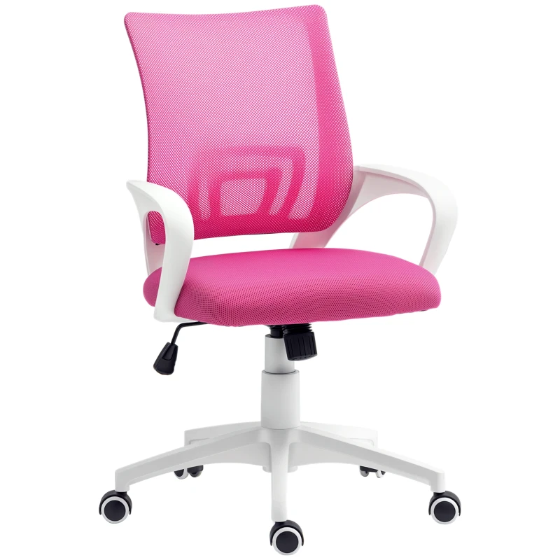 HOMCOM Cadeira de Escritório de Malha Giratória com Altura Ajustável Função Basculante e Apoio para os Braços 57x55x89-109 cm Rosa