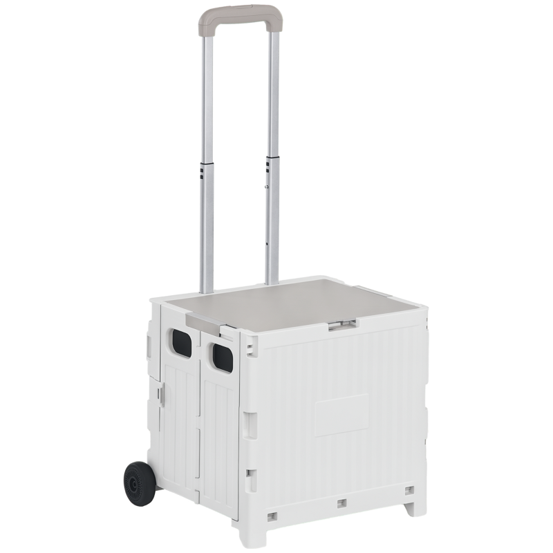 HOMCOM Carrinho de Armazenamento Dobrável Carrinho de Compras com 2 Rodas Capacidade 32L para Casa 41,5x32,5x85 cm Branco