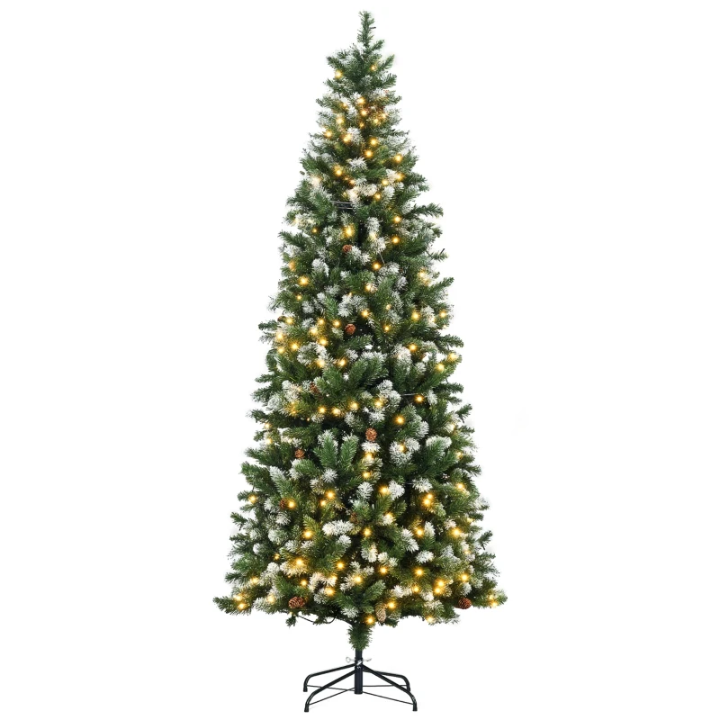 HOMCOM Árbol de Navidad Artificial con Luces LED Altura 230 cm con 1051 Ramas 45 Piñas Apertura Automática Base Plegable