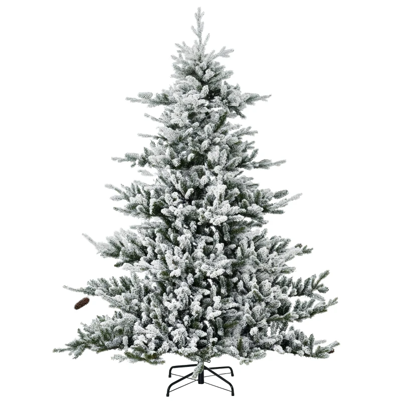 HOMCOM Weihnachtsbaum, Kunsttanne, 1,80m groß, üppige Form, realistisches Aussehen, schneebedeckte Zweige, Tannenzapfen