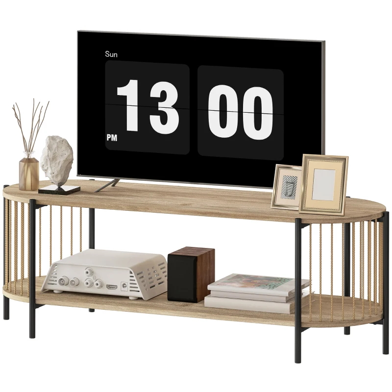 HOMCOM TV-Möbel Boheme bis zu 55 Zoll mit Design in Papierschnur und 2 offenen Regalen 124x43,5x41 cm Natürlich