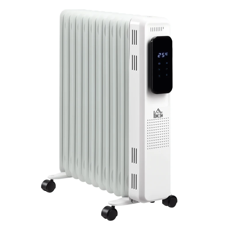 HOMCOM Chauffage bain d'huile caréné 2720 W sur roulettes - écran tactile LED - 3 modes - fonction timer 24h - acier plastique blanc noir