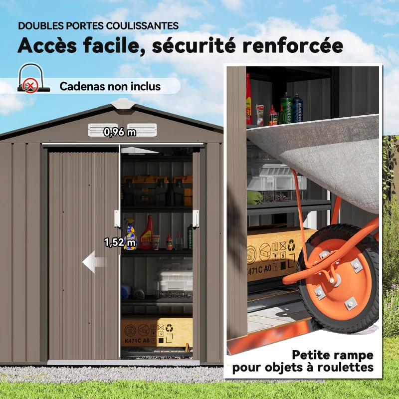 Outsunny Abri de Jardin 2,5 m² cabane de jardin armoire de jardin Dim. 213L x 130l x 185H cm Porte coulissante Acier marron