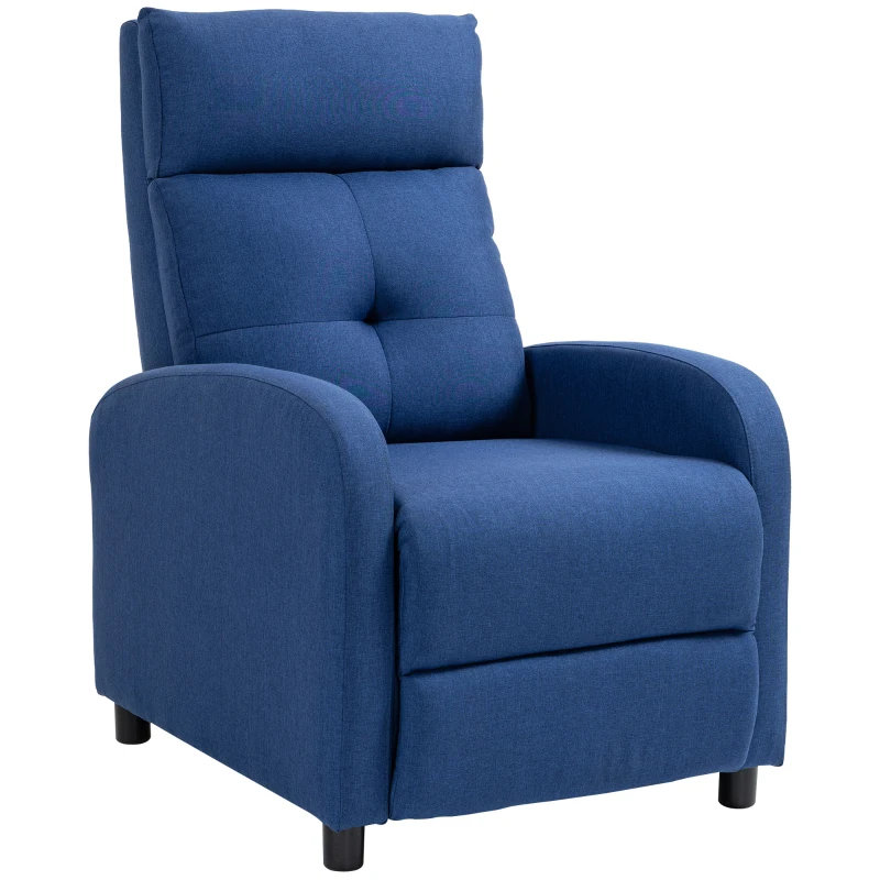 HOMCOM Sillón Reclinable Manual Sofá Individual con Reclinación hasta 155º Carga 150 kg Azul