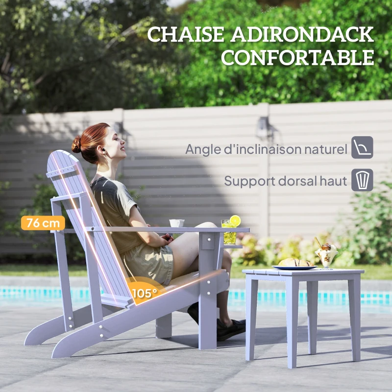 Outsunny Fauteuil de jardin Adirondack grand confort porte-gobelet intégré bois de sapin traité peint gris