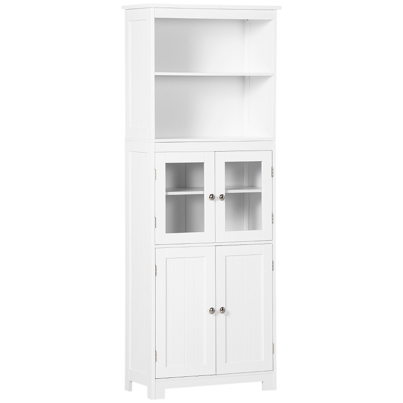 HOMCOM Armário de Cozinha com 2 Portas de Vidro Temperado 2 Prateleiras Abertas e Armário com Prateleira Ajustável 60x30x162 cm Branco