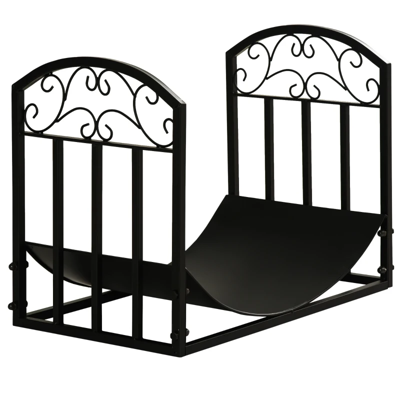 Outsunny Range bûches Porte-bûches range rack à bûches support étagère à bois de cheminée charge max. 60 kg dim. 60,5L x 36l x 46,5H cm métal époxy noir