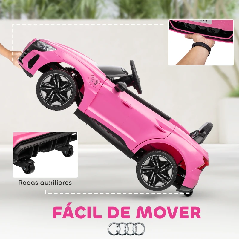 HOMCOM Carro Elétrico AUDI RS E-Tron GT 12V com 2 Motores Faróis LED Buzina Música USB 3-5km/h 103x58x41 cm Rosa