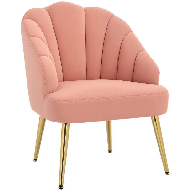HOMCOM Poltrona in Velluto da Camera e Salotto a Conchiglia Stile Art Deco, Acciaio, 63x65x84 cm, Rosa