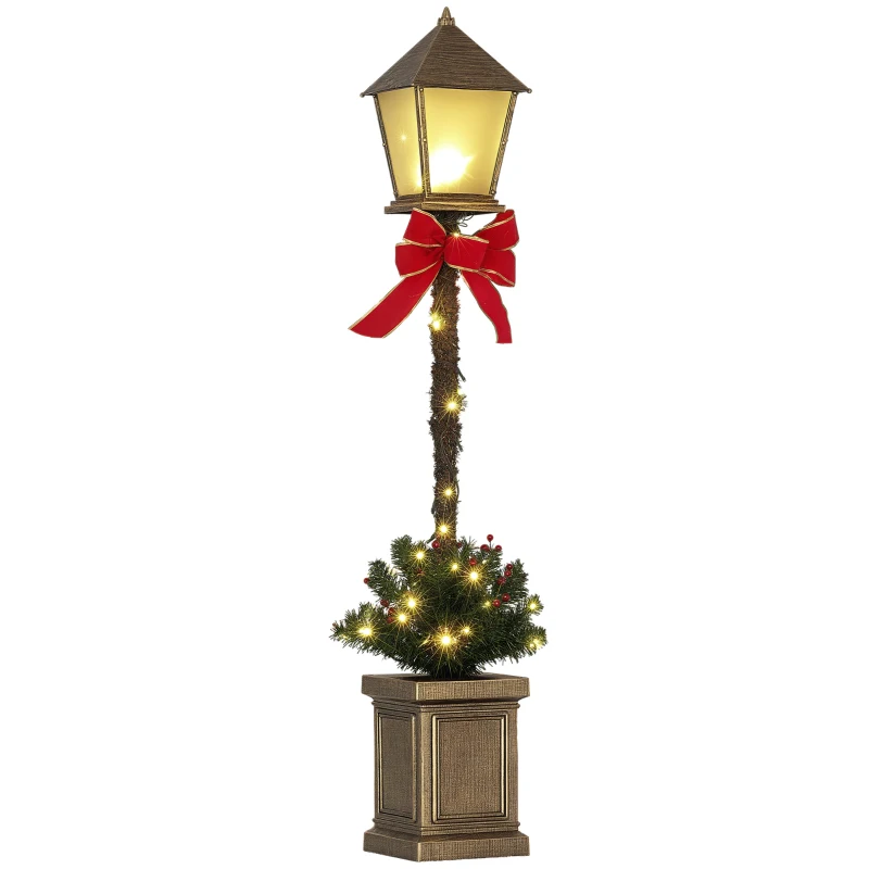 Outsunny Lampadaire de Noël lumineux LED de 1,25 m ornement décoration de Noël avec grappes de baies et nœud papillon