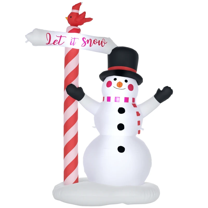 HOMCOM Bonhomme de neige gonflable avec pancarte 3 LED polyester imperméable hauteur 213 cm blanc