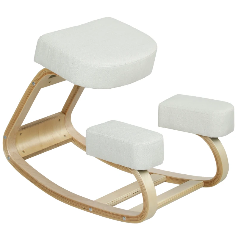 Vinsetto Fauteuil Ergonomique avec Inginocchiatoio en Bois de Bouleau et Coussin, 51x69x58 cm, Crème