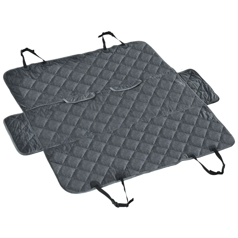 PawHut Funda de Asiento de Coche para Perros Cubierta Protectora Mascotas Antideslizante y Aperturas para Cinturón de Seguridad Fácil de Instalar y Limpiar 160x145 cm Gris