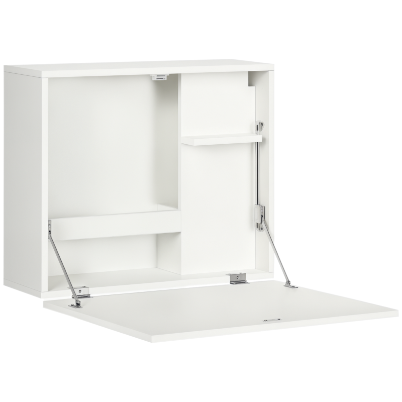 HOMCOM Scrivania a Muro Pieghevole e Salvaspazio con Ripiani, per Casa e Ufficio, in Truciolato e MDF, 60x21.5x50 cm, Bianco