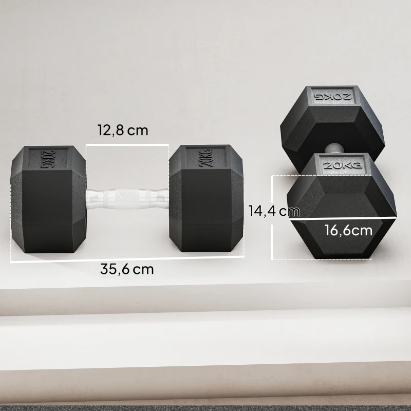 HOMCOM Mancuernas con agarre estriado, mancuerna de hierro fundido, 2 x 20kg para casa, gimnasio, entrenamiento de fuerza