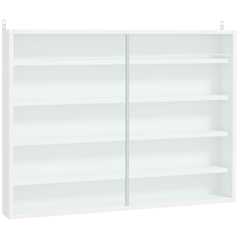 HOMCOM Vetrinetta Moderna per Collezionismo 5 Ripiani, Bacheca Portaoggetti con Mensole Regolabili, 80x9.5x60cm, Bianco
