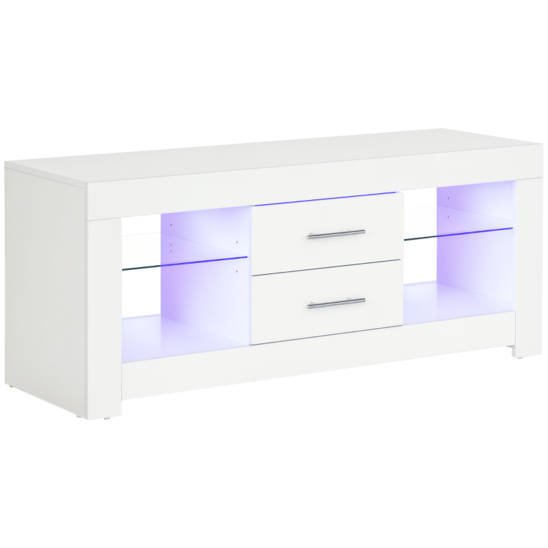 HOMCOM Mobile Porta TV da 55" con Luci LED a 12 Colori e Telecomando, Legno e Vetro 120x40x50cm, Bianco