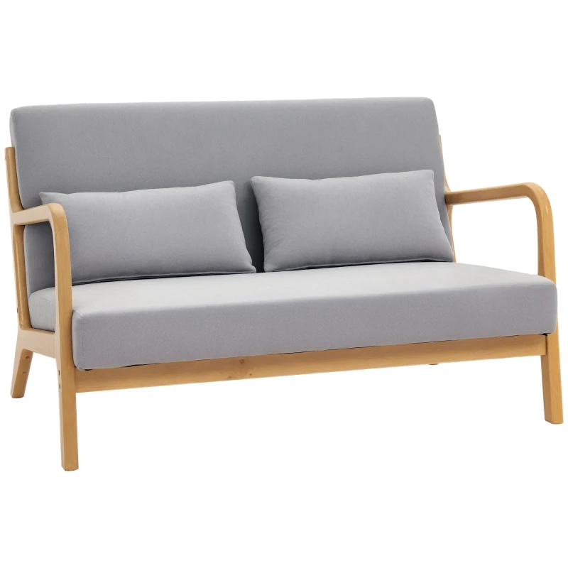 HOMCOM Canapés 2 places design contemporain en tissu aspect velours pieds bois massif 122 x 71 x 76 cm gris