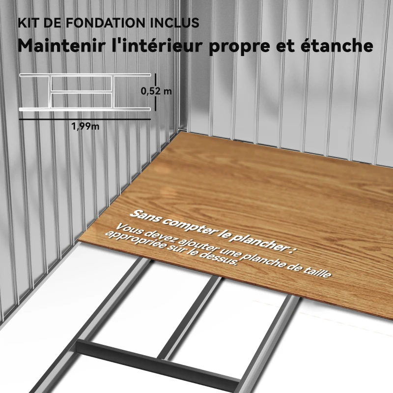 Outsunny Abri de Jardin 2,42 m² - Remise pour Outils avec Fondation - cabanon Porte verrouillable - tôle d'acier Gris
