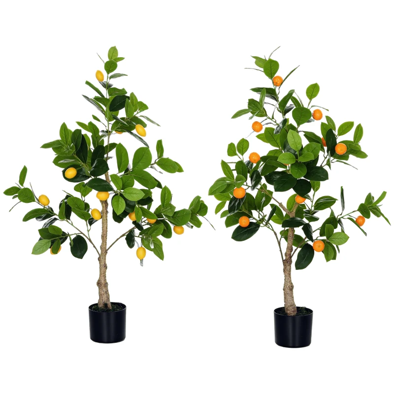 HOMCOM Set 2 Plante Artificiale de Lămâi și Portocale, Plante Decorative Artificiale cu Ghiveci, Ø15x12,5 cm, Verde