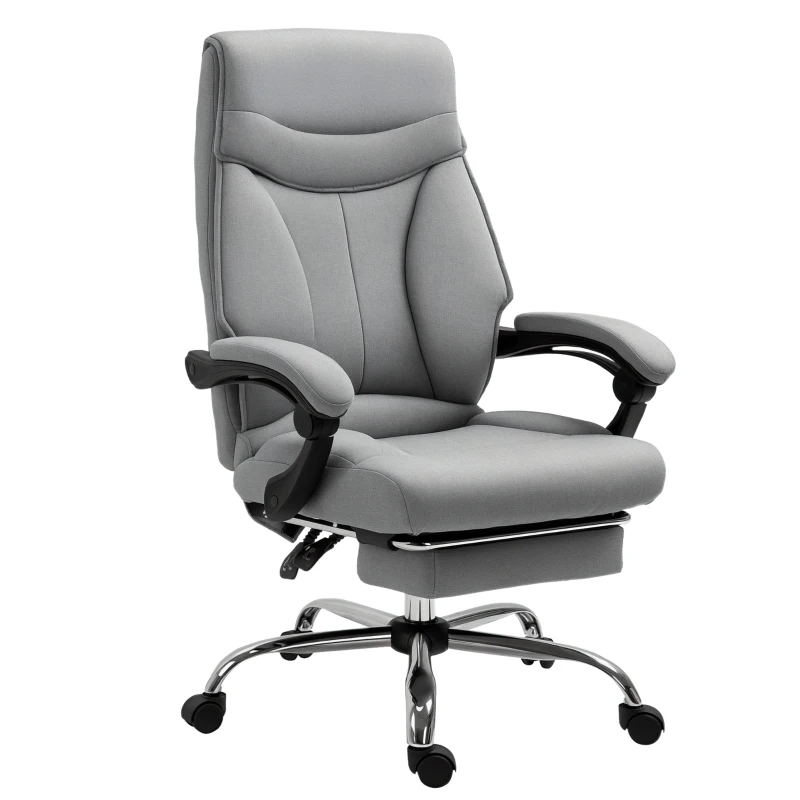 Vinsetto Sedia da Ufficio Ergonomica Girevole, Sedia da Scrivania con Rotelle, Poggiapiedi Retrattile e Reclinabile 135°, Altezza Regolabile, Grigio