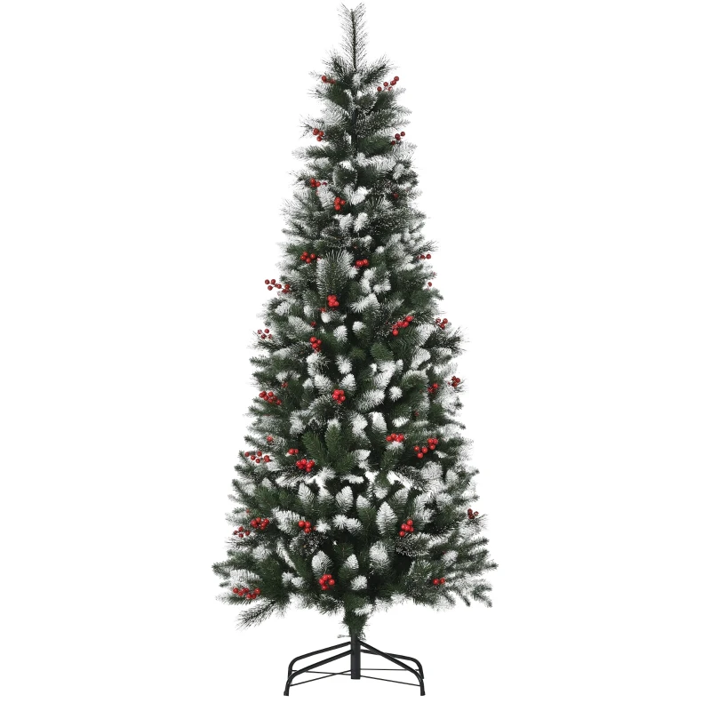 HOMCOM Árbol de Navidad Artificial 180 cm con 539 Ramas 51 Bayas Hojas de PVC Decoración Navideña para Interiores Verde