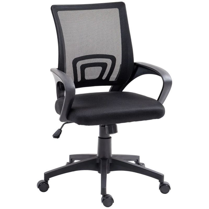 HOMCOM Silla de Escritorio de Malla Giratoria con Altura Ajustable Función de Basculante y Reposabrazos Carga 120 kg Negro