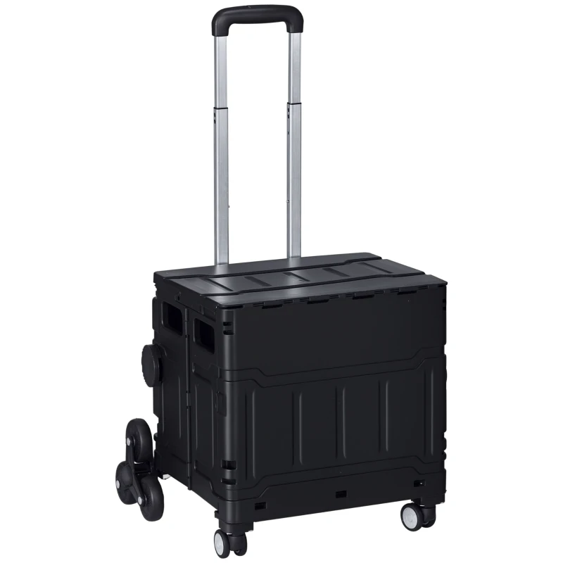 HOMCOM Carrinho de Armazenamento Dobrável Carrinho de Compras com 2 Rodas para Subir Escadas Capacidade 35L 48x43x95 cm Preto