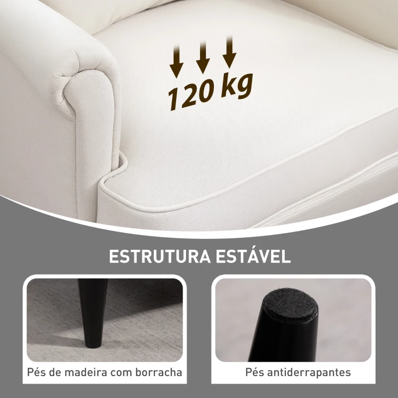 HOMCOM Poltrona com Apoio para Pés Poltrona de Leitura com Encosto Alto Capitonê e Pés de Madeira 75x83x104 cm Bege