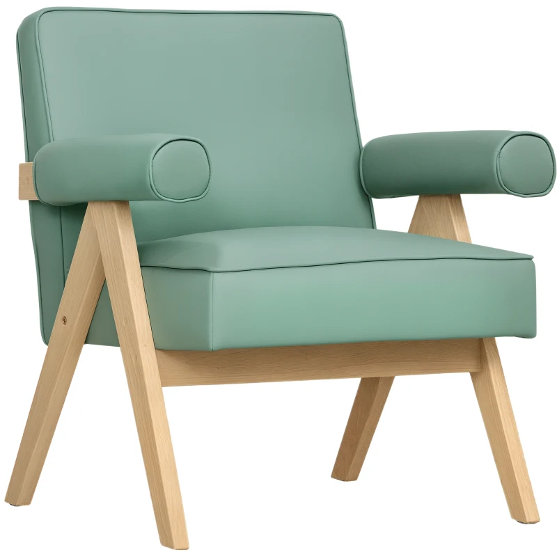 HOMCOM Sillón de Salón Tapizado en PU con Reposabrazos y Marco de Madera de Caucho para Dormitorio Carga 120 kg Verde