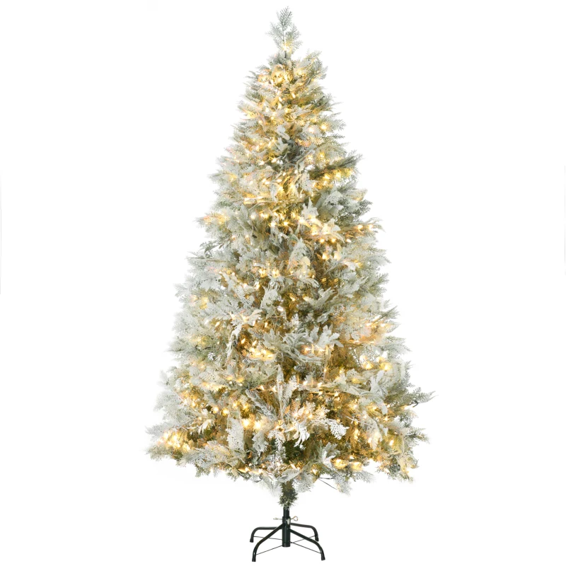 HOMCOM Árbol de Navidad Artificial 180 cm con 300 Luces LED Blancas Cálidas con 577 Ramas Apertura Automática Base Plegable