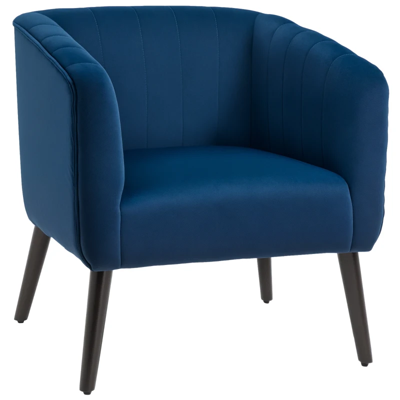 HOMCOM Poltroncina Moderna Sedia Imbottita Stile Nordico, Rivestimento in Velluto e Gambe in Legno, Blu, 70.5x70x76cm