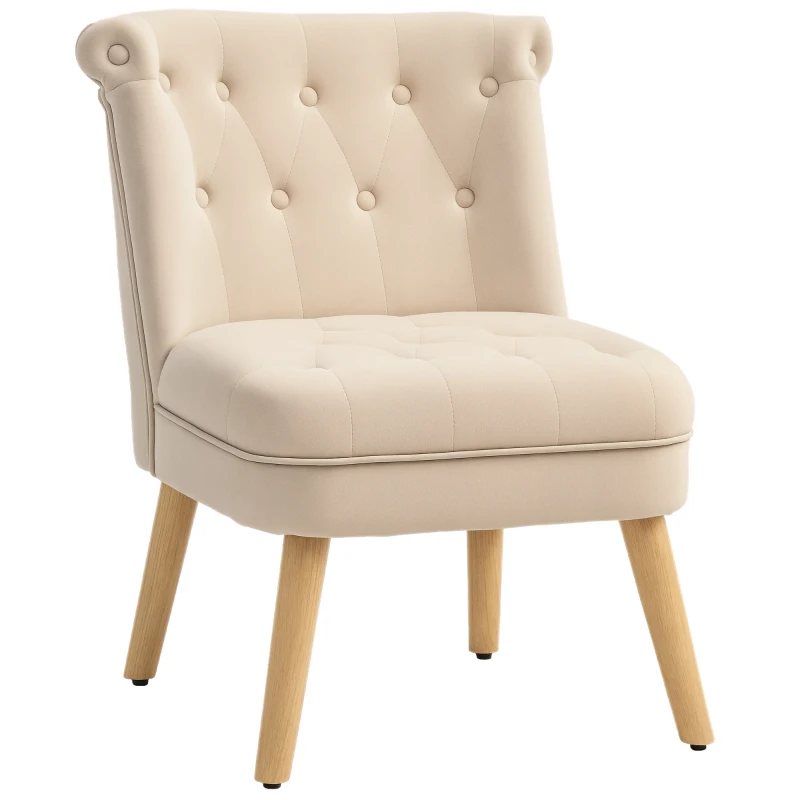 HOMCOM Poltrona per Salotto in Velluto con Seduta Imbottita e Trapuntata a Bottoni, 60x66x79 cm, Beige