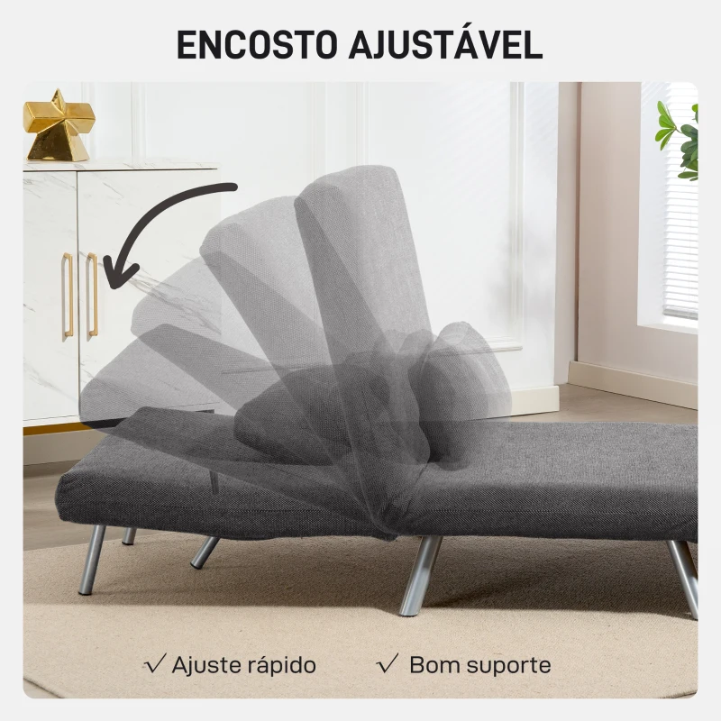 HOMCOM Sofá Cama Individual 3 em 1 Poltrona Cama Dobrável com Encosto Ajustável de 5 Níveis e Almofada 80x75x83 cm Cinzento