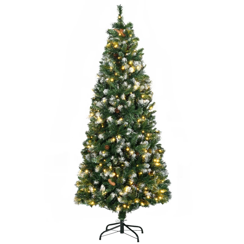 HOMCOM Sapin de Noël artificiel lumineux 703 branches 250 LED 30 pommes de pin support pied pliable hauteur 180 cm Ø 80 vert