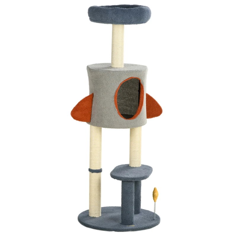 PawHut Árbol Rascador para Gatos 116 cm Tipo de Cohete Torre para Gatos con Postes Cama Cueva Juguete Estrella Ø44x116 cm Azul